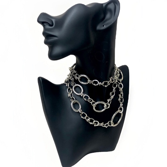 MICHAEL DAWKINS Sterling Silver Caviar Starry Night Link Toggle Necklace 36” - Picture 3 of 17